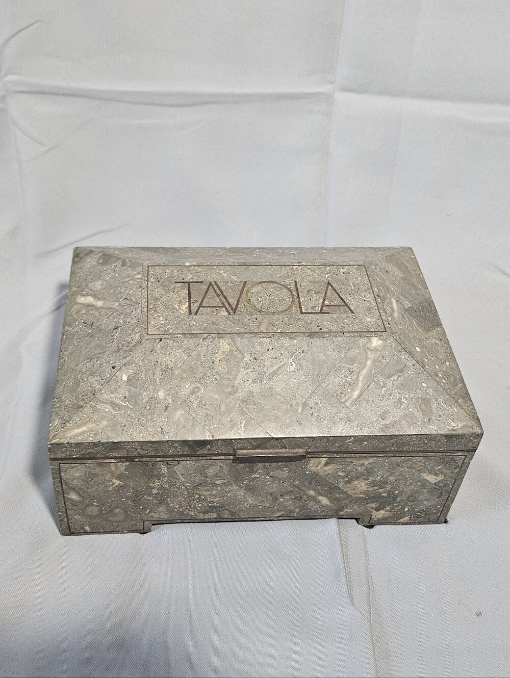 Tavola Oggetti Vintage 1980s Rectangular Marble Wood Lined Logo Jewelry Box RARE